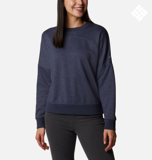 Women's Columbia Lodge French Terry Crew Sweatshirts Navy | CA-FA365