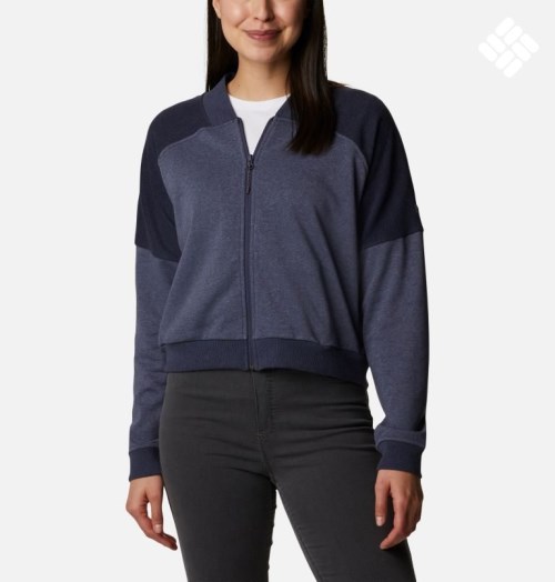 Women's Columbia Lodge French Terry Full Zip Jackets Navy | CA-A3A01