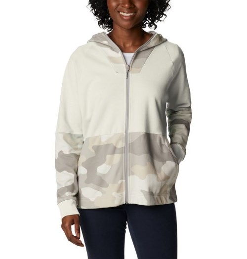 Women's Columbia Lodge French Terry Hooded Full-Zip Jackets Cream / Camo | CA-J634C