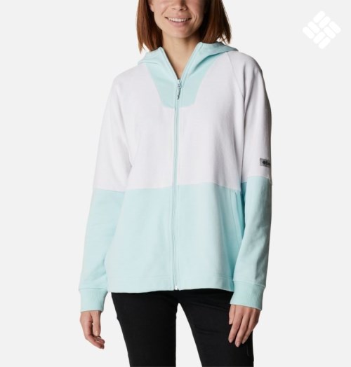 Women's Columbia Lodge French Terry Hooded Full-Zip Jackets White / Turquoise | CA-N64L0