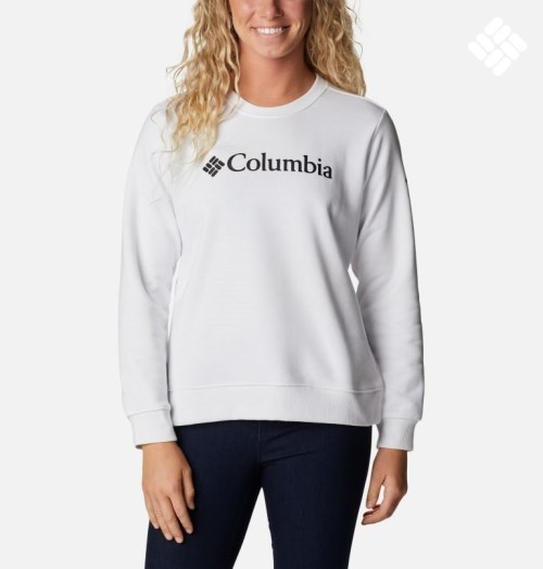 Women's Columbia Logo Crew Sweatshirts White | CA-I4C0A