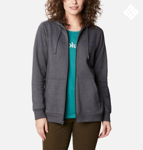 Women's Columbia Logo Full Zip Hoodie Dark Grey | CA-C653C