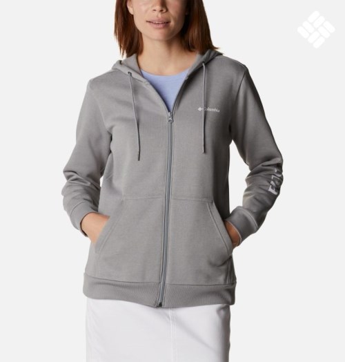 Women's Columbia Logo Full Zip Hoodie Grey | CA-V634C