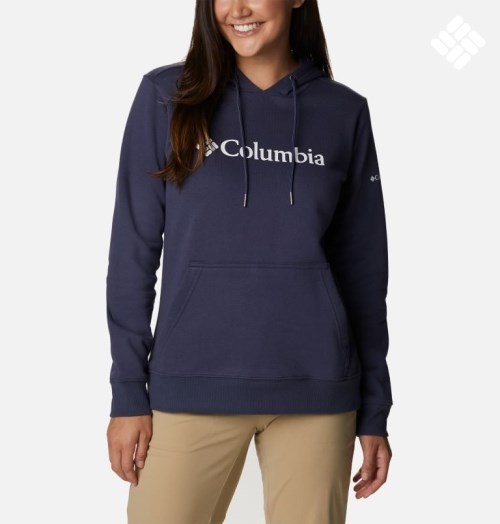 Women's Columbia Logo Hoodie Navy | CA-G8A65