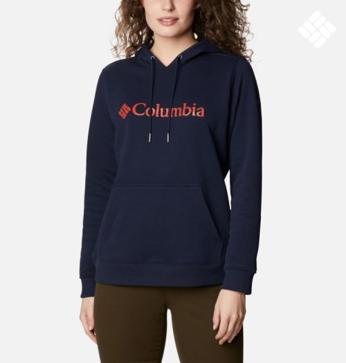 Women's Columbia Logo Hoodie Navy | CA-T6A8L