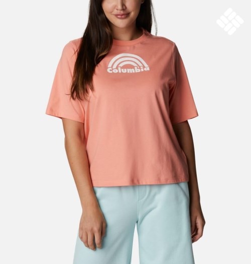 Women's Columbia North Cascades Relaxed T Shirts Coral | CA-S48C0