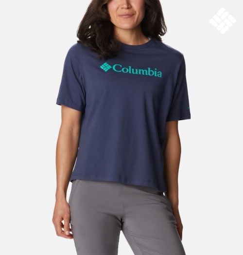 Women's Columbia North Cascades Relaxed T Shirts Navy | CA-S51CA