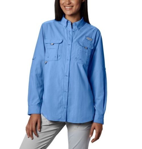 Women's Columbia PFG Bahama Long Sleeve Shirts Blue | CA-G5130