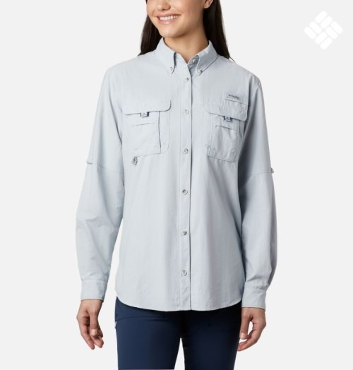 Women's Columbia PFG Bahama Long Sleeve Shirts Light Grey | CA-O40A3