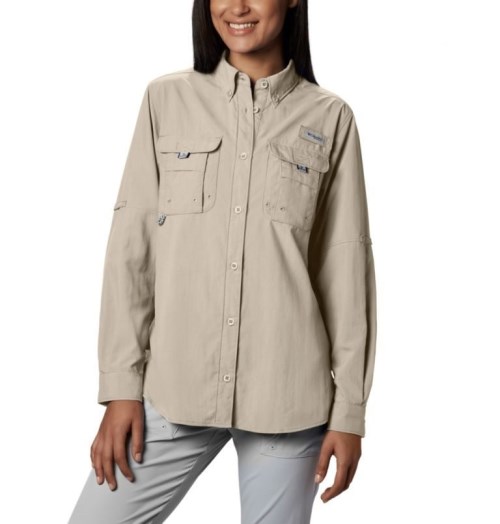 Women's Columbia PFG Bahama Long Sleeve Shirts Light Grey | CA-OC41A