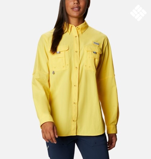 Women's Columbia PFG Bahama Long Sleeve Shirts Yellow | CA-RA658