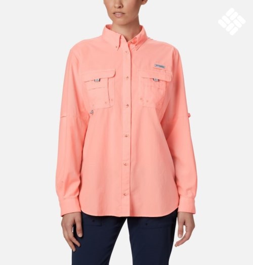 Women's Columbia PFG Bahama Long Sleeve Shirts Pink | CA-T4L31