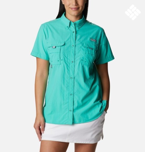 Women's Columbia PFG Bahama Short Sleeve Shirts Turquoise | CA-U8465