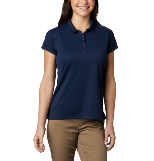 Women's Columbia PFG Innisfree Short Sleeve Polo Shirts Navy | CA-C6C35