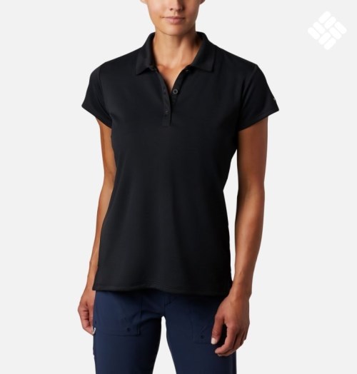 Women's Columbia PFG Innisfree Short Sleeve Polo Shirts Black | CA-N0356