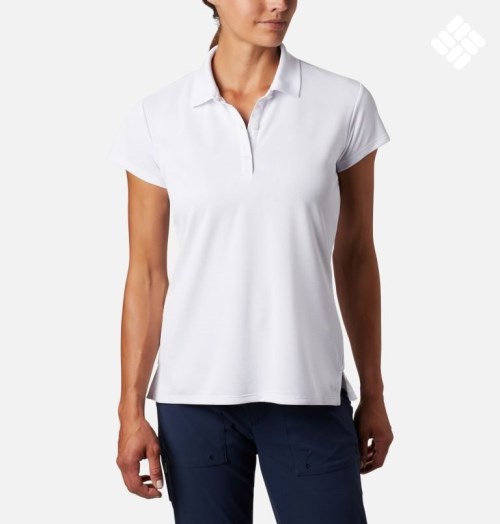 Women's Columbia PFG Innisfree Short Sleeve Polo Shirts White | CA-Y50C1