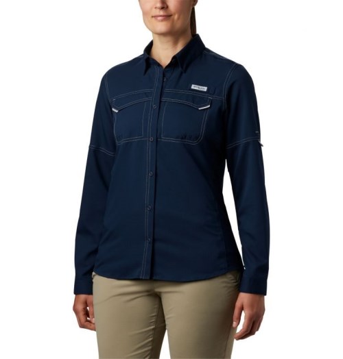 Women's Columbia PFG Lo Drag Long Sleeve Shirts Navy | CA-LC4L8