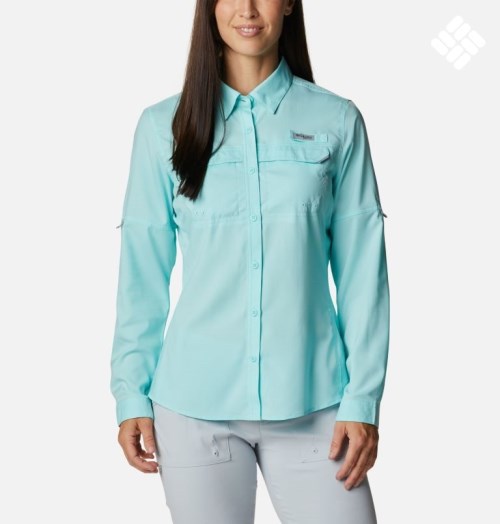 Women's Columbia PFG Lo Drag Long Sleeve Shirts Turquoise | CA-OA805