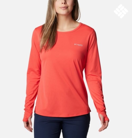 Women's Columbia PFG Skiff Guide Knit Long Sleeve Sweatshirts Red | CA-A650L