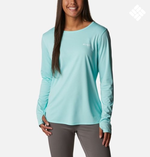 Women's Columbia PFG Skiff Guide Knit Long Sleeve Sweatshirts Turquoise | CA-MA160