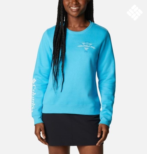 Women's Columbia PFG Slack Water Crew Sweatshirts Blue | CA-G186A