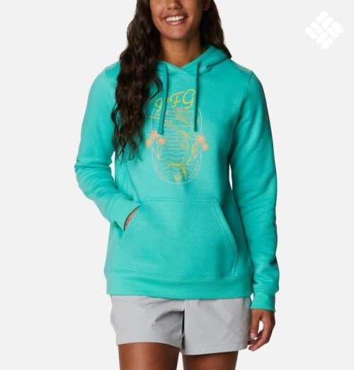 Women's Columbia PFG Slack Water Graphic Hoodie Turquoise | CA-V1A03