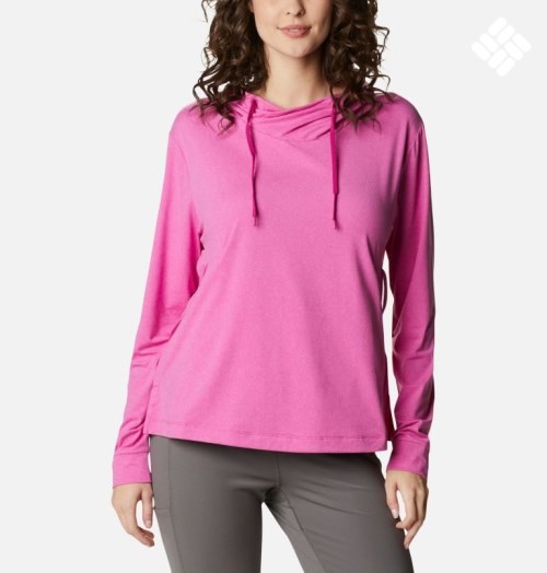 Women's Columbia PFG Slack Water Knit Hoodie Pink | CA-X5486