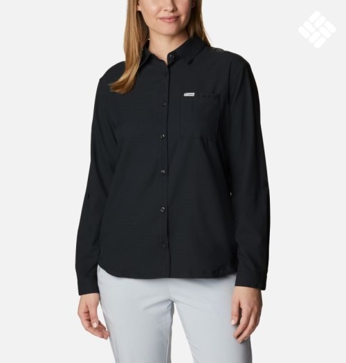 Women's Columbia PFG Sun Drifter Woven Long Sleeve Shirts Black | CA-I8L65