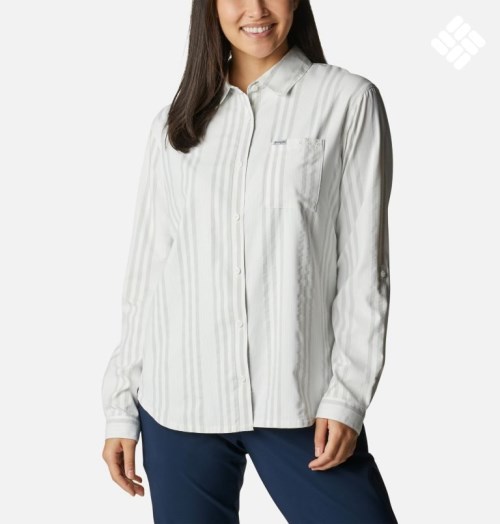 Women's Columbia PFG Sun Drifter Woven Long Sleeve Shirts Stripe | CA-T816A