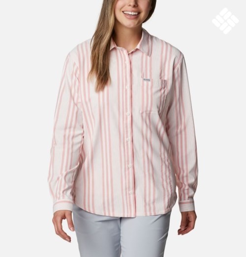 Women's Columbia PFG Sun Drifter Woven Long Sleeve Shirts Stripe | CA-YLC56