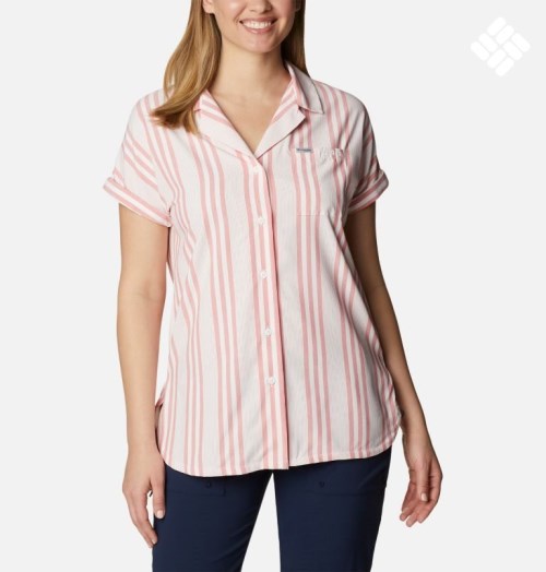 Women's Columbia PFG Sun Drifter Woven Short Sleeve Shirts Stripe | CA-K6L31