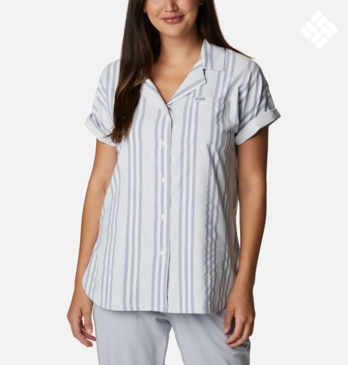 Women's Columbia PFG Sun Drifter Woven Short Sleeve Shirts Stripe | CA-N6504