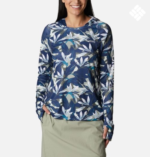 Women's Columbia PFG Super Tidal Tee Hoodie Flower | CA-HCA06