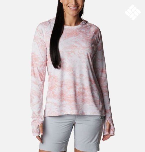 Women's Columbia PFG Super Tidal Tee Hoodie Pink | CA-S856A