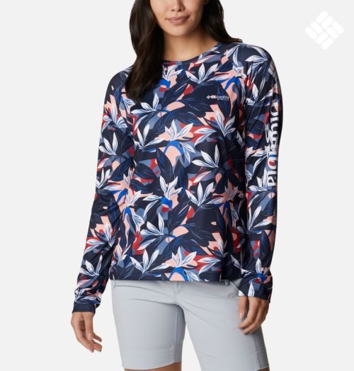 Women's Columbia PFG Super Tidal Tee Long Sleeve Sweatshirts Flower | CA-G5C84