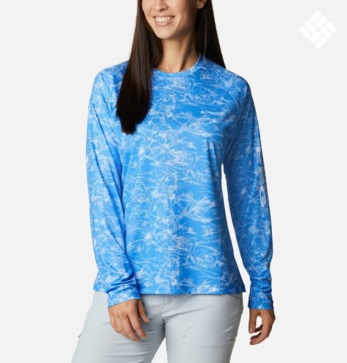 Women's Columbia PFG Super Tidal Tee Long Sleeve Sweatshirts Blue | CA-V6LC3