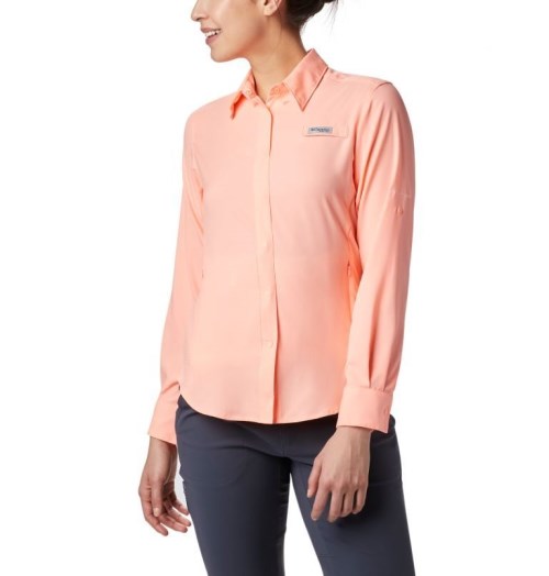 Women's Columbia PFG Tamiami II Long Sleeve Shirts Pink | CA-E8L10