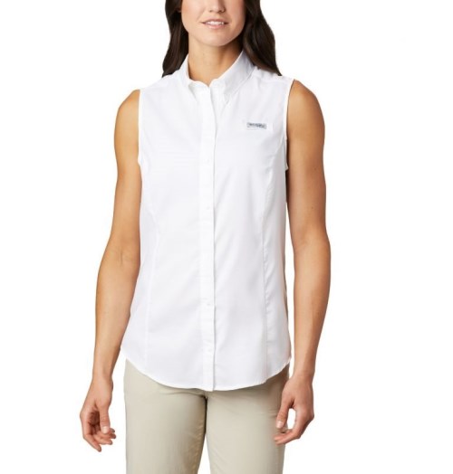 Women's Columbia PFG Tamiami Sleeveless Shirts White | CA-C1650