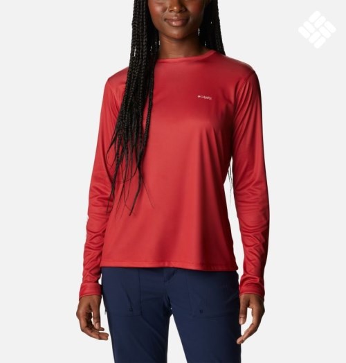 Women's Columbia PFG Tidal Tee Fill-O-Print Fish Long Sleeve Sweatshirts Red | CA-F6501