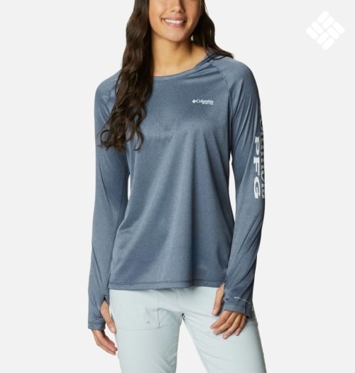 Women's Columbia PFG Tidal Tee Heather Hoodie Navy | CA-L5413