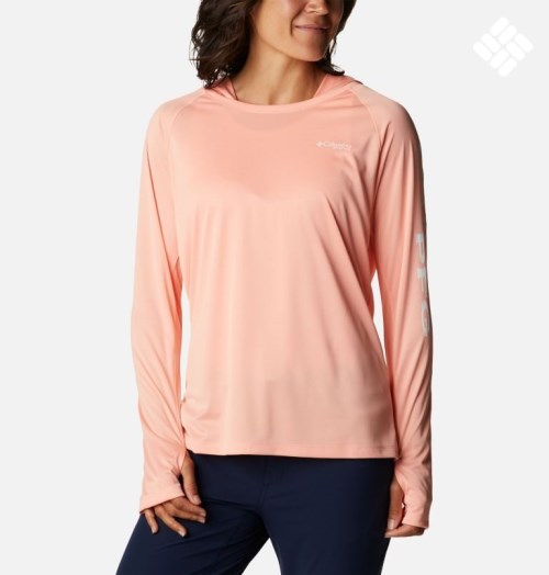 Women's Columbia PFG Tidal Tee Heather Hoodie Coral | CA-OA81C