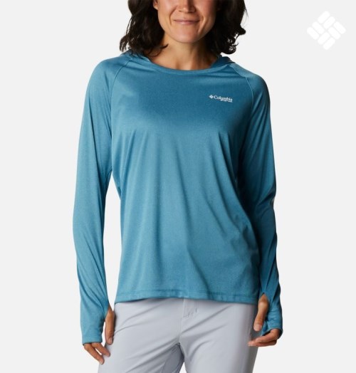 Women's Columbia PFG Tidal Tee Heather Hoodie Blue | CA-TL530