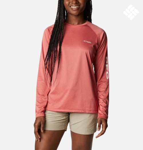 Women's Columbia PFG Tidal Tee Heather Long Sleeve Sweatshirts Coral | CA-N340A