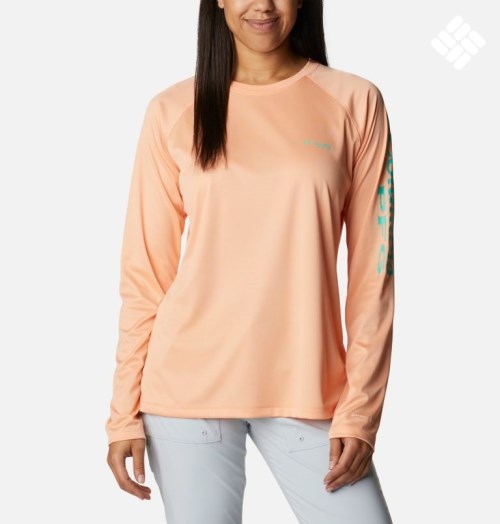 Women's Columbia PFG Tidal Tee Heather Long Sleeve Sweatshirts Coral | CA-W05C6