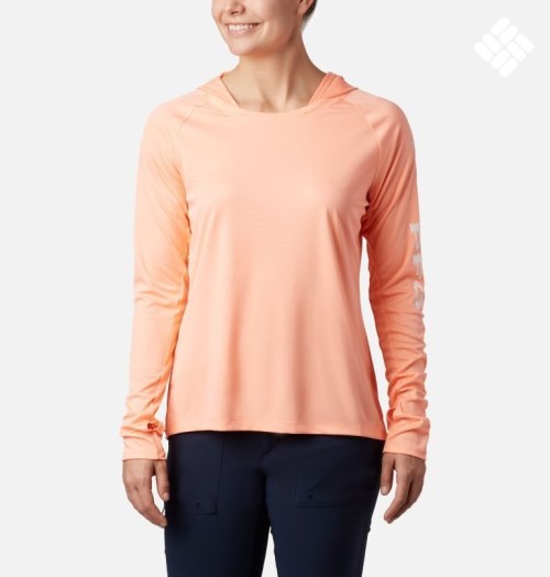 Women's Columbia PFG Tidal Tee Hoodie Coral | CA-HL3C6