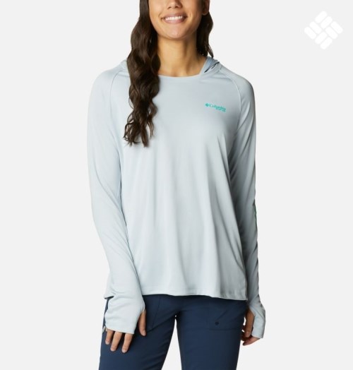 Women's Columbia PFG Tidal Tee Hoodie Light Grey | CA-N51C4