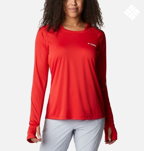 Women's Columbia PFG Tidal Tee Hoodie Red | CA-R1L04