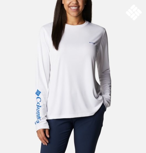 Women's Columbia PFG Tidal Tee Hook-Up Long Sleeve Sweatshirts White | CA-O48AC