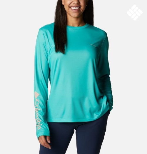 Women's Columbia PFG Tidal Tee Hook-Up Long Sleeve Sweatshirts Turquoise | CA-P546L