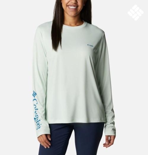 Women's Columbia PFG Tidal Tee Hook-Up Long Sleeve Sweatshirts Mint | CA-P6L01